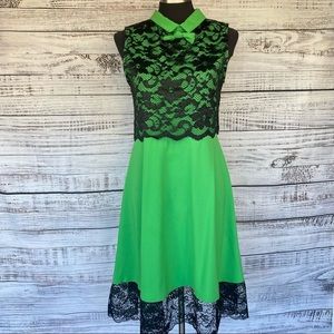 Fabiola Kelly Green/Black Fit & Flare Dress Medium